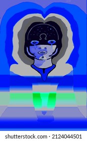 a face with a blue background