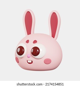 Face Of Bunny Rabbit Side View Isolated On White Background. Cute Cartoon Animal Head. 3D Render Illustration