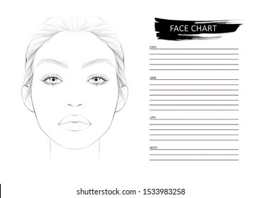 Face chart for make up artist / woman face /line art/ beauty illustration/ fashion - Powered by Shutterstock