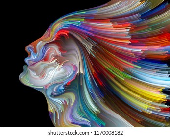 Face of Color series. Arrangement of human profile and colorful lines of moving paint on the subject of creativity, design, internal world, human nature and artistic soul