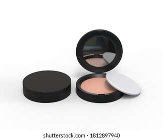 Face Compact Powder Mockup Template Isolated On White Background, 3d Illustration.