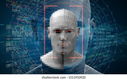 Face Detection And Recognition Of Human. Computer Vision And Artificial Intelligence Or Deep Learning Concept.