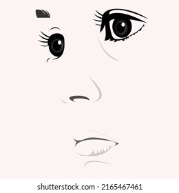 The Face Of An Innocent Child Looking With His Wide Eyes .Drawn In An Art Line Manner