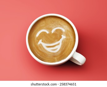 Face Laughing Coffee Cup Concept isolated on red background - Powered by Shutterstock