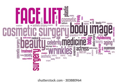 Face lift - cosmetic surgery. Word cloud concept.