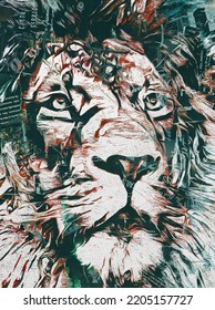 The Face Of A Lion Paper Collage Art Effects.