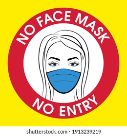 Face Mask Required. Sign Or Sticker For Beuty Salon: No Face Mask No Entry. 