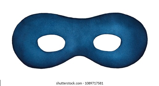 Face mask watercolour illustration. Dark, night blue color, traditional design, simple shape, one single object. Hand painted water colour graphic drawing on white background, isolated element.