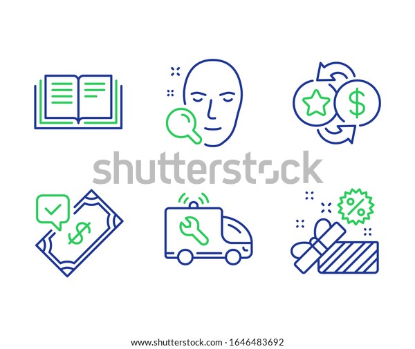 Face search,
Loyalty points and Car service line icons set. Accepted payment,
Education and Sale signs. Find user, Change dollar, Repair service.
Bank transfer. Business
set.