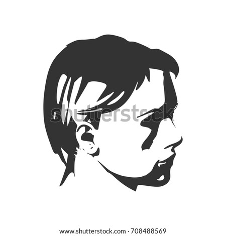Face side view. Elegant silhouette of a female head. Short hair. Monochrome gamma.
