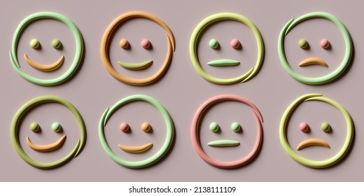 Face Smile Icon Positive, Negative Neutral. Emoji Icons For Rate Of Satisfaction Level. 3d Illustration