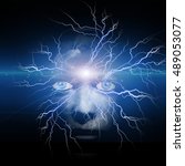 Face in the space with lightning  3D Render