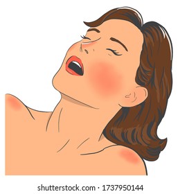 Face of a young sexy woman in a state of orgasm contour illustration in color 