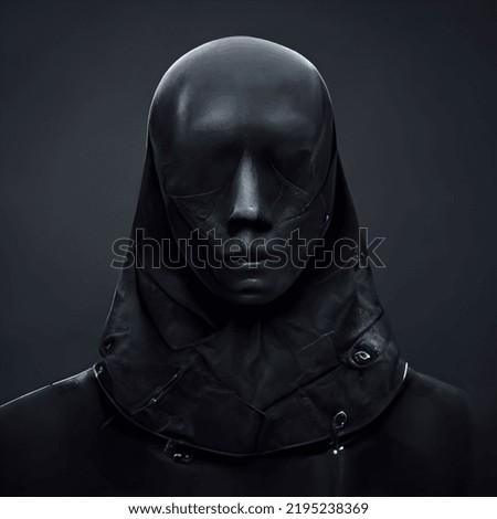 Faceless Alien Humanoid in black protrait, in 3d illustration, 3d rendering