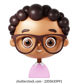 Faces Avatar. Portrait African American boy with glasses. 3d illustration. Cartoon style - Powered by Shutterstock