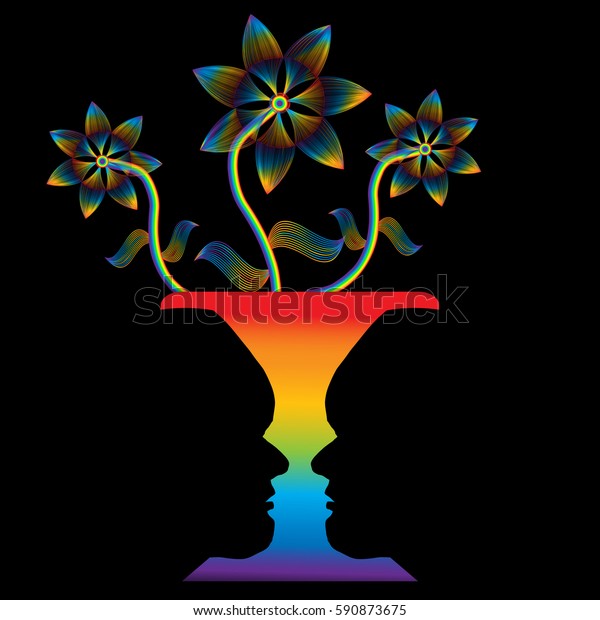 Faces Flowers Vase Featured Familiar Optical Stock Illustration