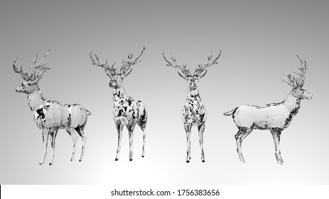 Faceted Clear Glass Crystal Deer Ornament Render 3D Illustration