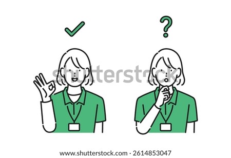Facial Expression Set of a Working Female Caregiver – Vector Illustration