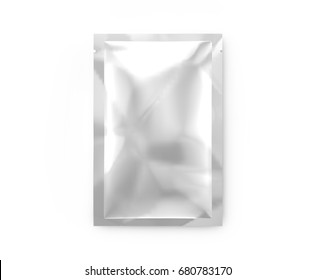 Facial Mask Package Mockup, Blank Foil Package Template In 3d Rendering, Top View Of Pack Design