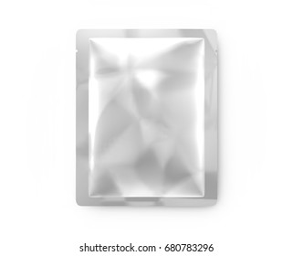 Facial Mask Package Mockup, Blank Foil Package Template In 3d Rendering, Top View Of Pack Design