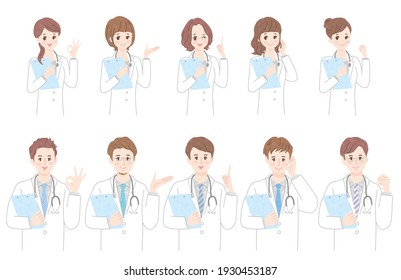 Facial variations of young male and female doctors