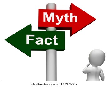 Fact Myth Signpost Showing Facts Or Mythology