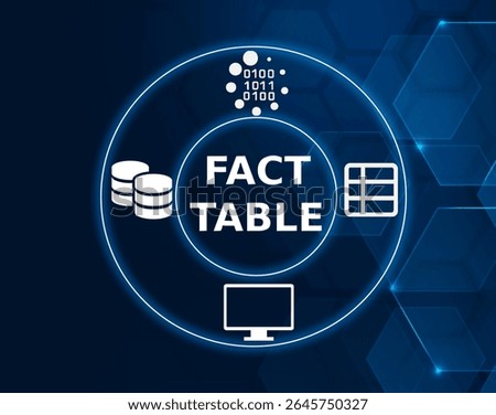 fact table tech concept.A central table in a data warehouse schema that stores quantitative data for analysis, typically used in OLAP systems.