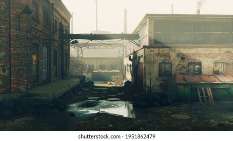 Factory abandoned by people  Half destroyed  3D rendering  3D illustration