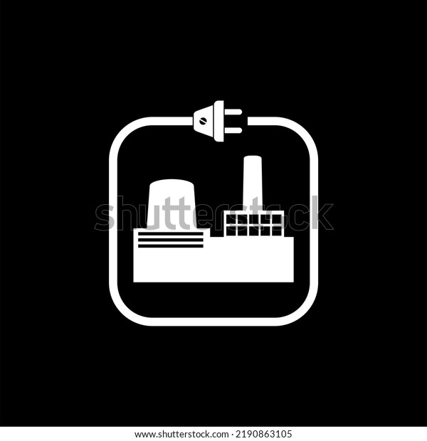 Factory with electric plug sign isolated on\
dark background