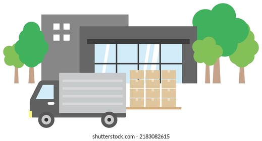 Factory Exterior And Truck Illustration