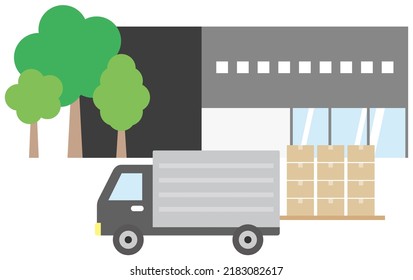 Factory Exterior And Truck Illustration