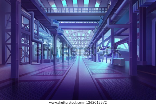 Factory Fiction Backdrop Concept Art Realistic Stock Illustration