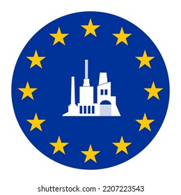 Factory On A EU Flag, Flat Style