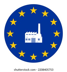 Factory On A EU Flag, Flat Style