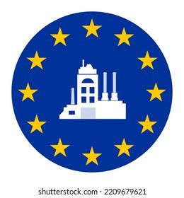 Factory On A EU Flag, Flat Style