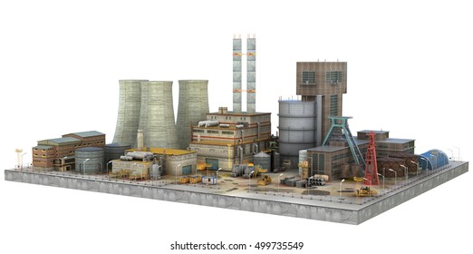 Factory On White Background. Industry. 3d Illustration