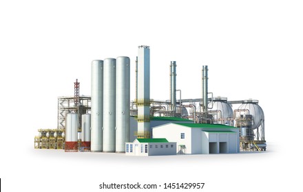 Factory Outside Isolated On White Background. 3d Illustration