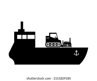 Factory Relocation By Cargo Boat, Black Icon Flat Style