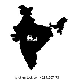 Factory Relocation By Goods Lift On An India Map, Black Icon Flat Style