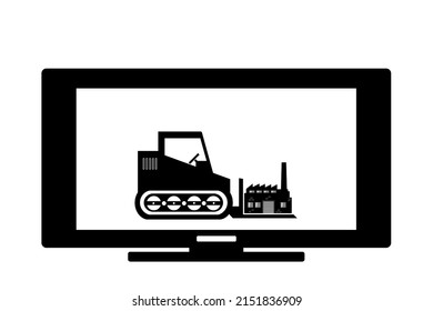 Factory Relocation By Goods Lift On A Screen, Black Icon Flat Style