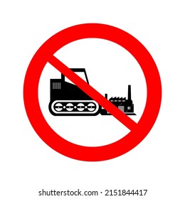 Factory Relocation By Goods Lift On A Forbidden Sign, Illustration Flat Style