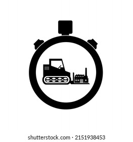 Factory Relocation By Goods Lift On A Stop Watch, Black Icon Flat Style