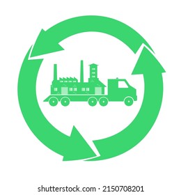 Factory Relocation By Truck, Green Sign Flat Style