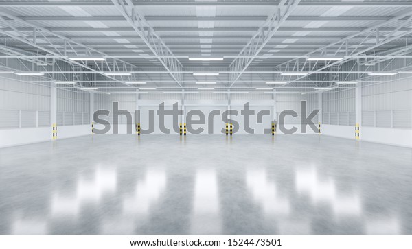 Factory or warehouse or industrial building.\
Protection with roller door or roller shutter. Modern interior\
design with concrete floor, steel wall and empty space for industry\
background. 3d\
render.