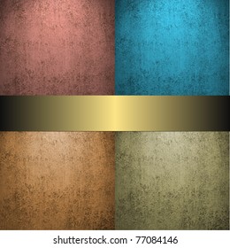 faded warm brown and blue earth and sky tone background with light gold ribbon and vintage grunge texture and dark black corners with copy space