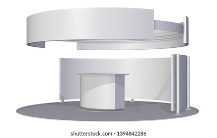 Fair Trade Exhibition Stand Mockup. Circle Shape Template Booth. 3D Render