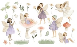 Fairies Watercolor Illustration, Spring Fairy, Flower Fairy , Nursery Art
