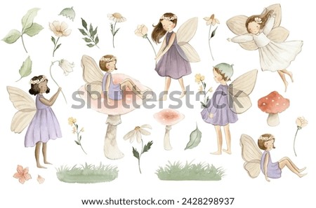 Fairies Watercolor Illustration, Spring Fairy, Flower Fairy , nursery art