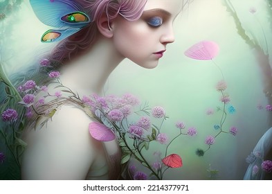 Fairy girl in dreamy nature