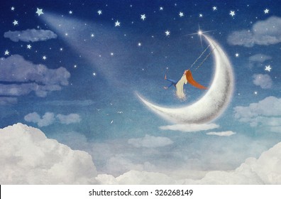 Fairy Riding On Swing On Moon Stock Illustration 326268149 | Shutterstock